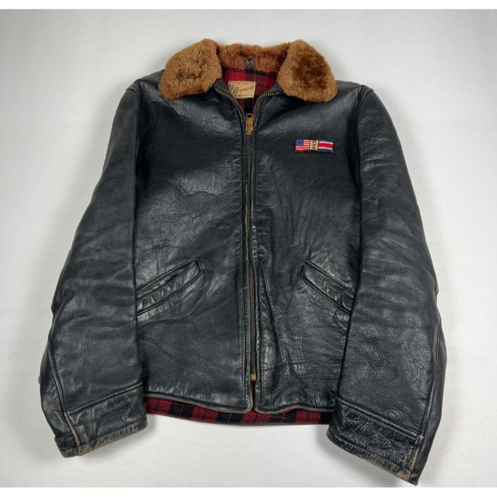Borman Sports Bormcolt Men’s XL Vintage 50s Black Leather Bomber Jacket